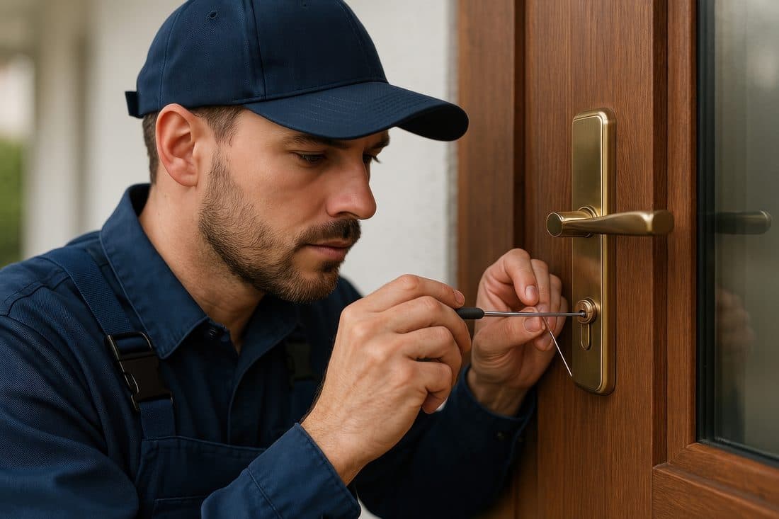 Locksmith working on a door lock